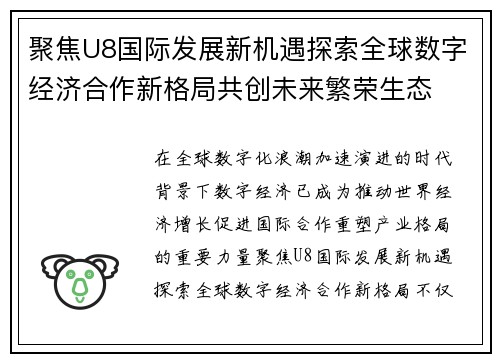 聚焦U8国际发展新机遇探索全球数字经济合作新格局共创未来繁荣生态